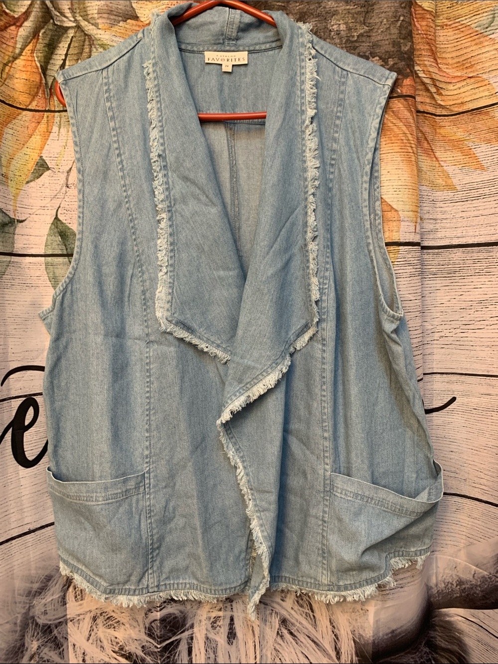 Frayed Light Blue Denim Draped Vest by